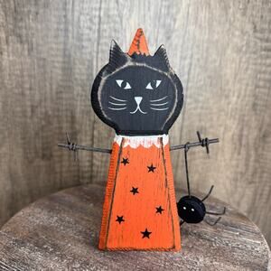 Rustic Halloween Home Decor Sitter Wood Black Cat Fall Autumn FAST SHIP NEW